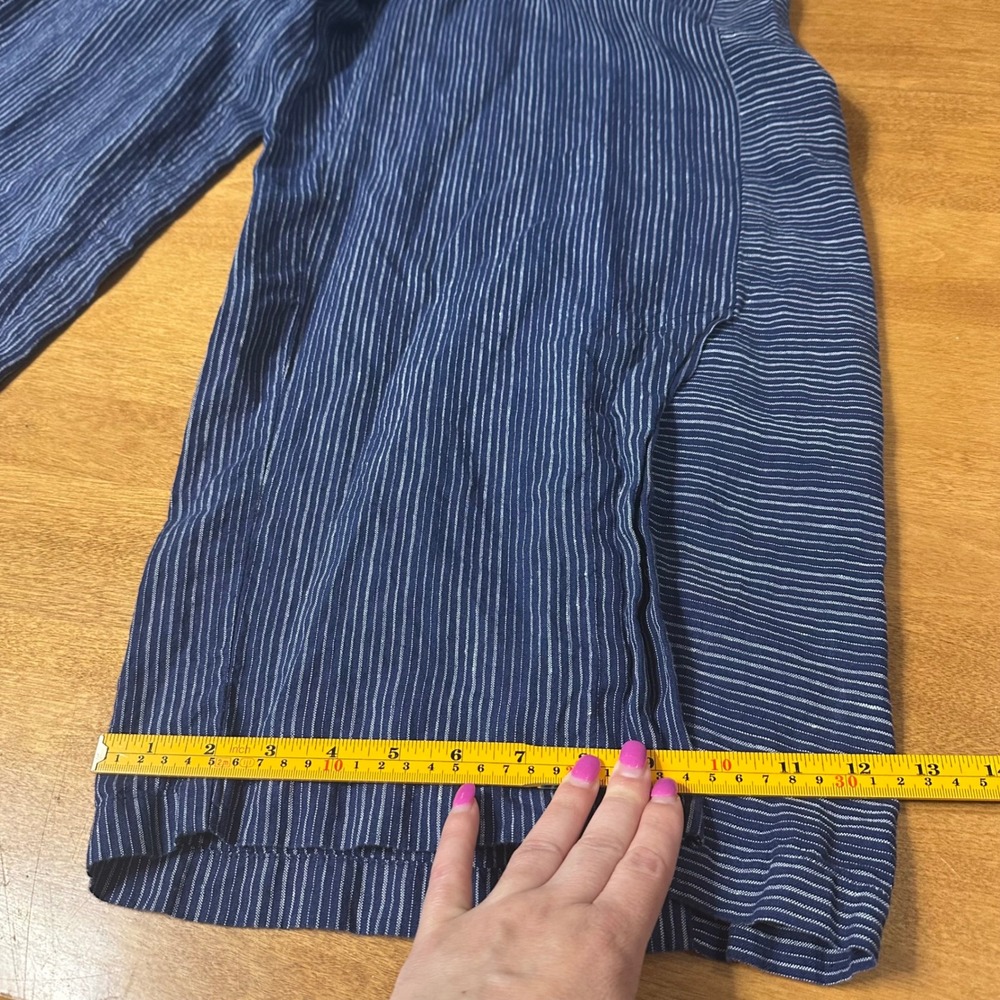 LIV by Habitat Clothes Pants Womens Large Blue Striped 100% Linen Wide Leg Crop - Picture 12 of 13